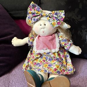 Angela by little souls Floral Dress Doll with Straw Hat